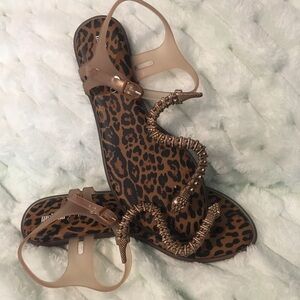 Melissa & Bo.Bo Leopard Print Sandals with Crystal Studded Snake